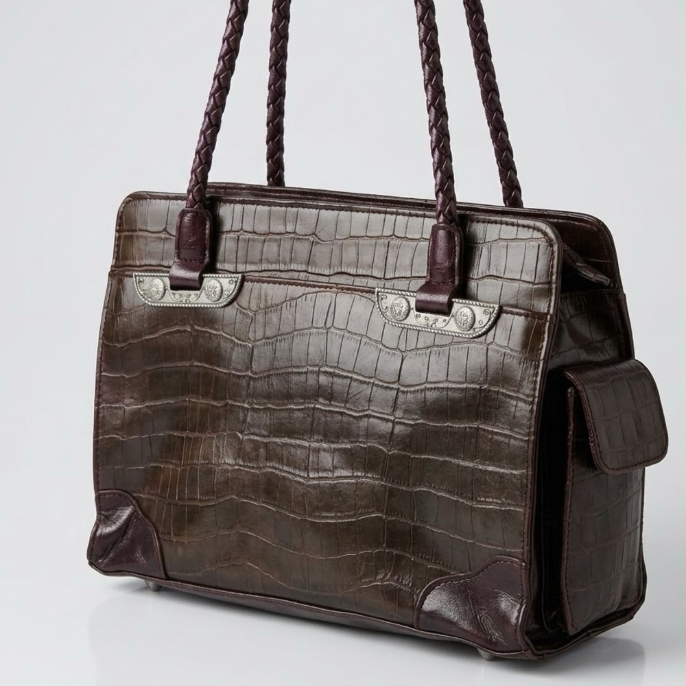Vintage Brown Leather Western Crocodile Shoulder Bag